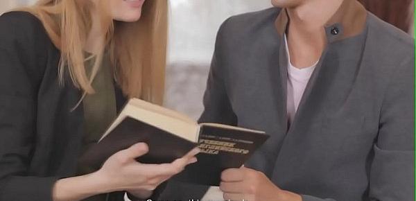 Seducing legal age teenager in glasses